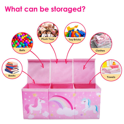 decalsweet Unicorn Extra Large Toy Box Chest with Flip Lid for Kids, Collapsible Oxford Toy Storage Box with Handles Mesh Pockets, Sturdy Waterproof Toy Box for Bedroom Playroom, 37.7×12.5×15.7 Inch