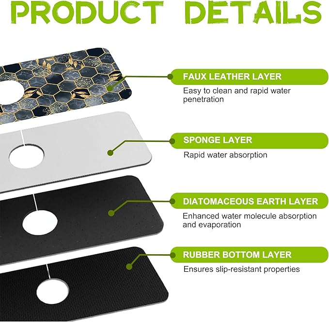 Kitchen Sink Splash Guard Faucet Mat Super Absorbent Fast Drying Mat Guard