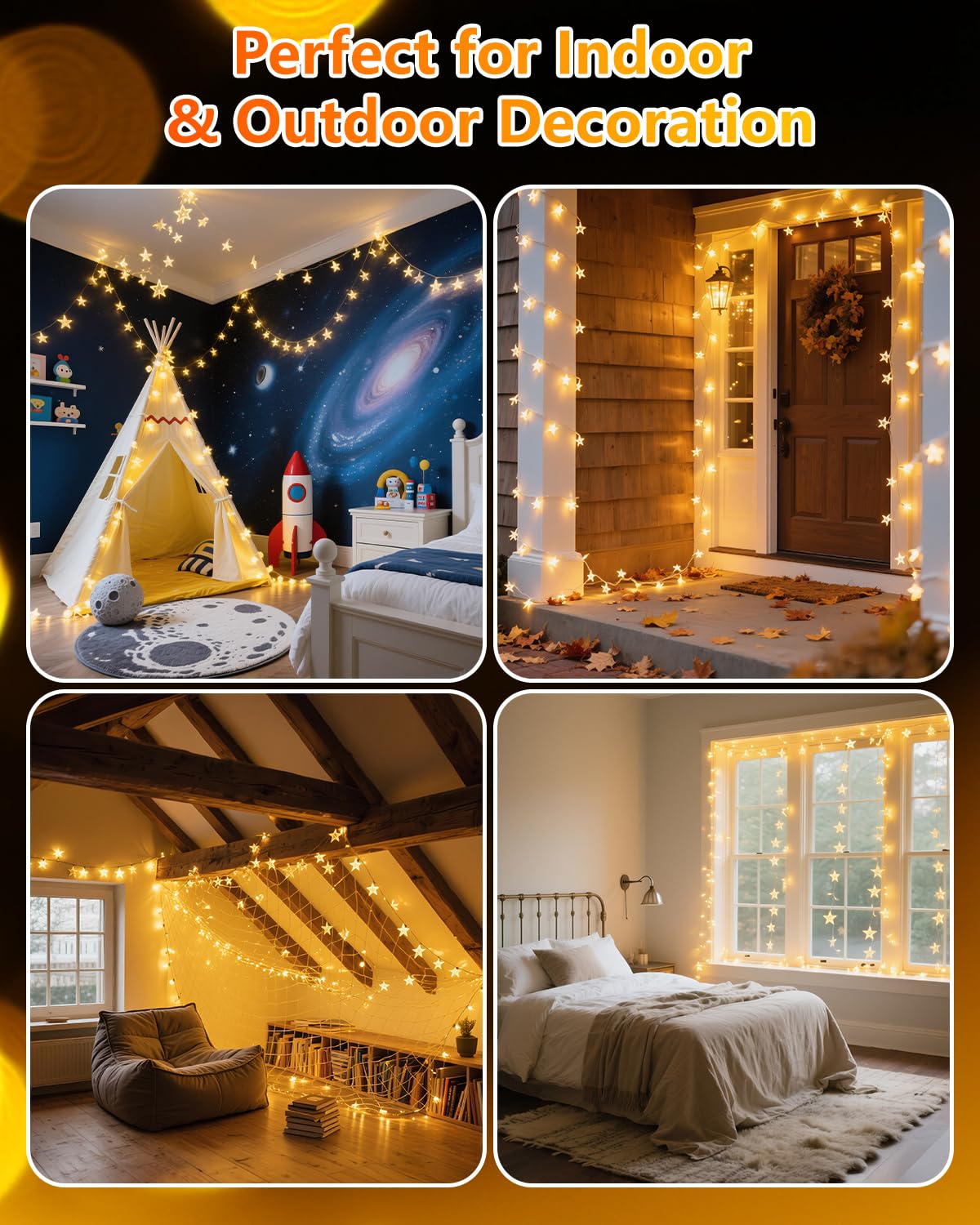 Twinkle Star 100 LED Star String Lights, 33FT Plug in Fairy String Lights Waterproof for Bedroom Decor, Indoor, Outdoor, Wedding Party, Christmas Tree, New Year, Ramadan, Warm White