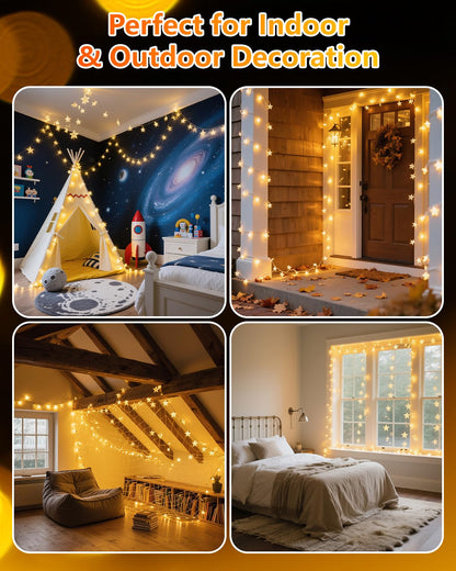 Twinkle Star 100 LED Star String Lights, 33FT Plug in Fairy String Lights Waterproof for Bedroom Decor, Indoor, Outdoor, Wedding Party, Christmas Tree, New Year, Ramadan, Warm White