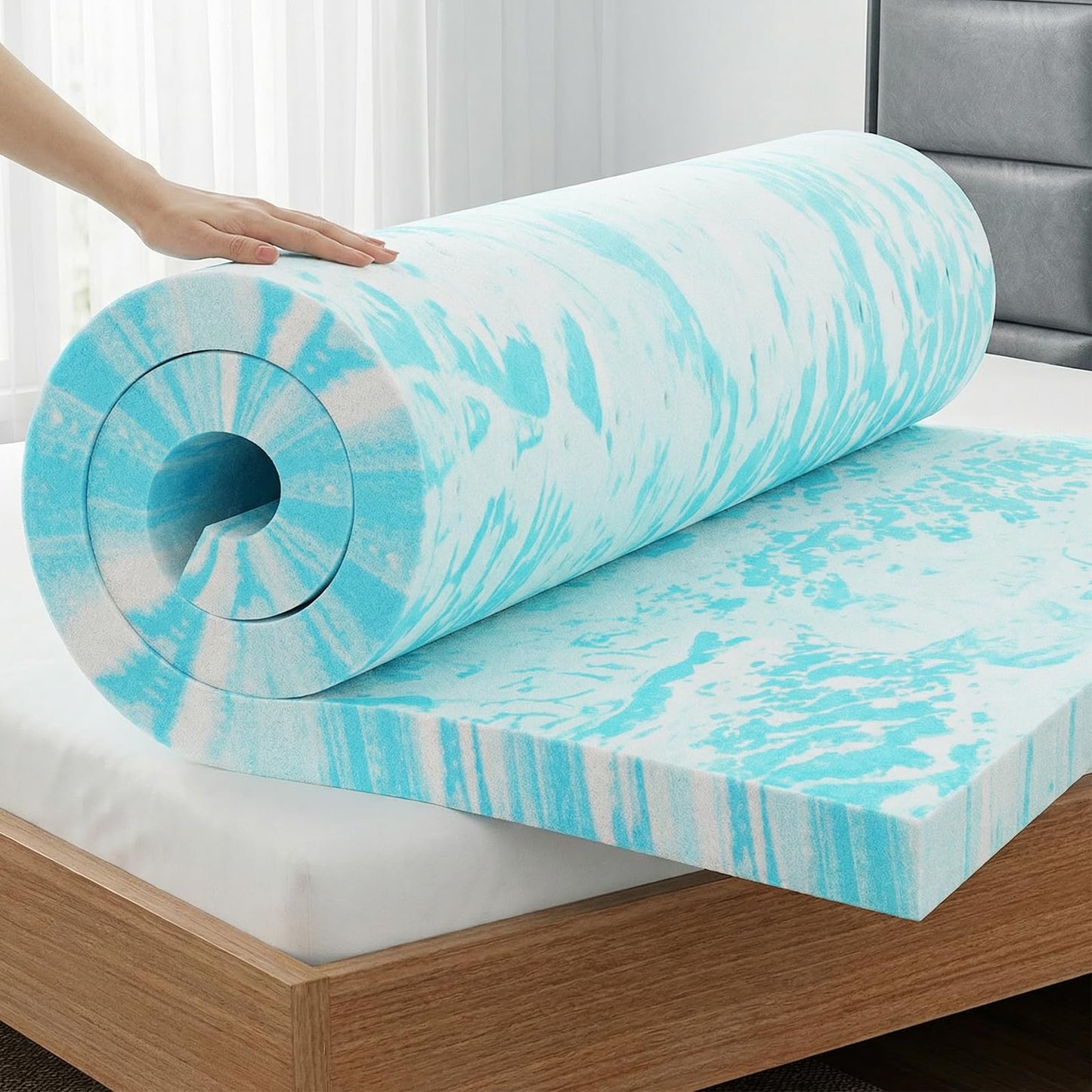 OLIXIS 3 Inch Queen Size Gel Infused Memory Foam Mattress Topper, a Soft Breathable Cooling Bed Pad, a Comfortable Bed Mattress Overlay for Bedroom, RV, Camper and Sleeper Sofa, CertiPUR-US Certified