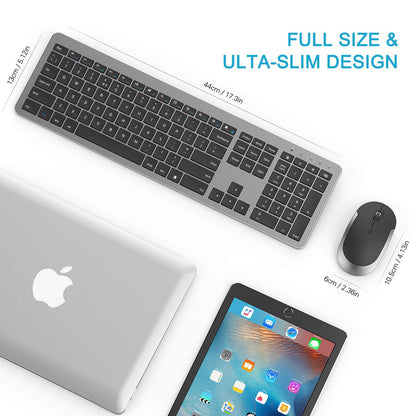 seenda Rechargeable Wireless Keyboard and Mouse, SK38-3 Ultra Slim Quiet USB Keyboard and Mouse Set for Windows Laptop PC, Full-Size QWERTY UK Layout, Black and Grey