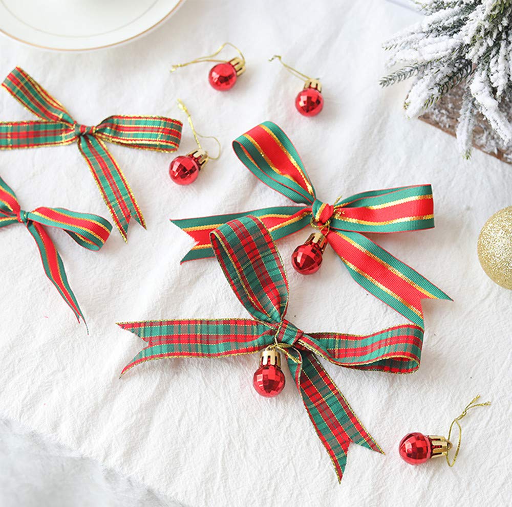 Christmas Gingham Ribbon, Traditional Tartan Ribbon, 100% Polyester Checkered Ribbon, Woven Edge Plaid Ribbon for Christmas Crafts, Gift Wrapping Red/Green/Gold (Special Design 5/8 Inch(16mm))