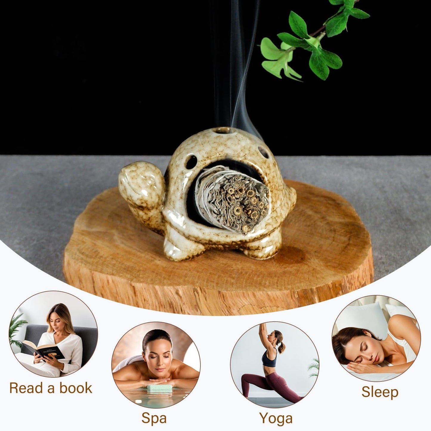 Mougigi Handcrafted Brown Ceramic Turtle Mini Chiminea Palo Santo Burner Holder ，for Burning Sage、Cone Incense、Copal&Small Candle，Thoughtful Gifts for Meditation, Yoga, Aromatherapy Altar、Zen Spaces