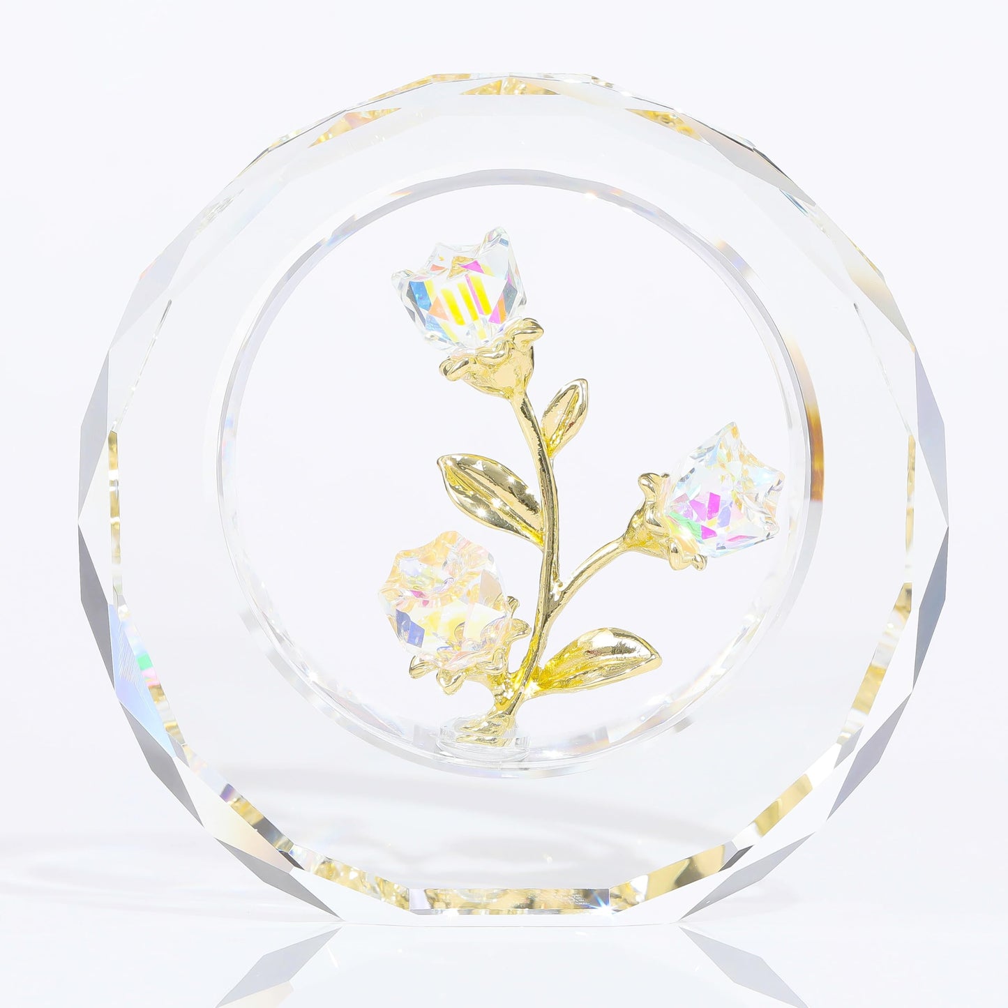 Clear Rose Flower Crystal Figurine with Vase - Bouquet Flowers Ornament Gifts for Wife Girlfriend Women - Handmade Crystal Flower Collectible Home Table Decor for Valentine's Day Wedding Anniversary