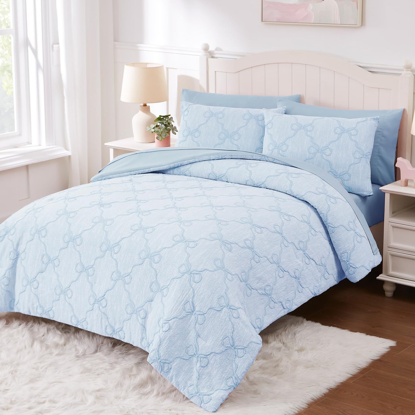 Wink Deer Twin Comforter Set with Sheets for Girls-5 Pieces Twin Bedding Sets with Light Blue Comforter, Sheets, Pillowcase & Sham for Kids (Light Blue Diamond, 66" X 86")