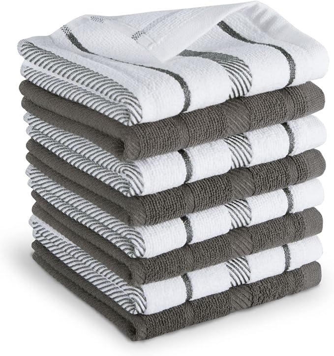 KitchenAid Albany Dishcloth 8 Pack Set, Charcoal Grey/White