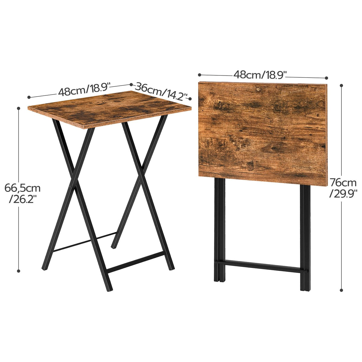 HOOBRO Folding TV Tray Tables, Set of 2 Side Table for Small Space, Industrial Snack Tables for Eating at Couch, Stable Metal Frame, Easy Assembly, Space Saving, Rustic Brown and Black BF25BZ01
