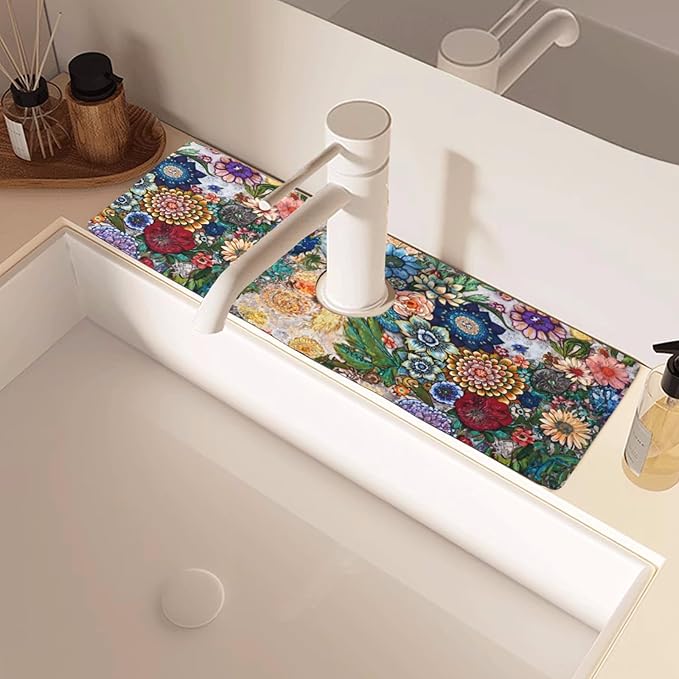 Sinkmat Absorbing Mat, 2 Pack Drying Mat Around Sink Splash Guard Behind Faucet