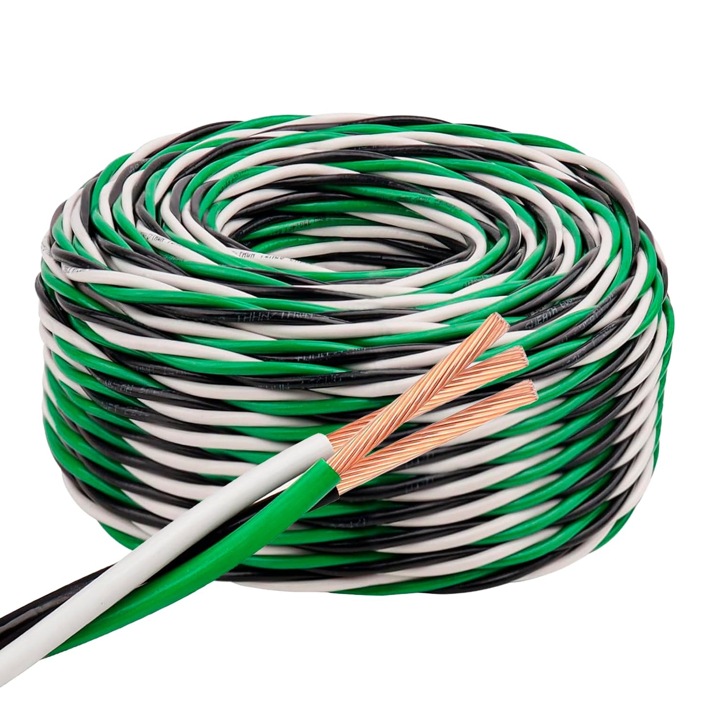 VN Infinite quality 12 AWG THHN Wire 3 Conductors (Black White Green) Stranded Copper THWN Twisted 12 Gauge with Ground 600V Wire Nylon Jacket for Residential, Commercial, Industrial Wiring 100FT