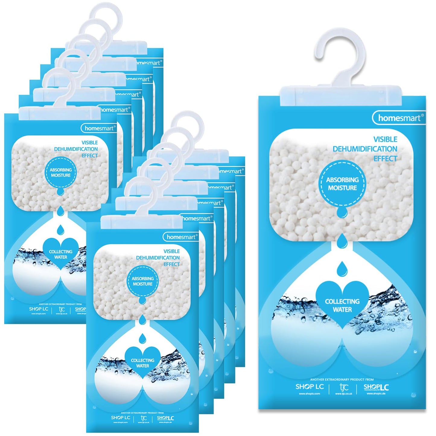 Homesmart Wardrobe Dehumidifier Hanging Bags - Disposable Moisture, Humidity & Damp Absorber for Home - Prevent Mould, Mildew & Condensation in Wardrobes, Cupboard & Caravan - Pack of 10, 220g per Bag