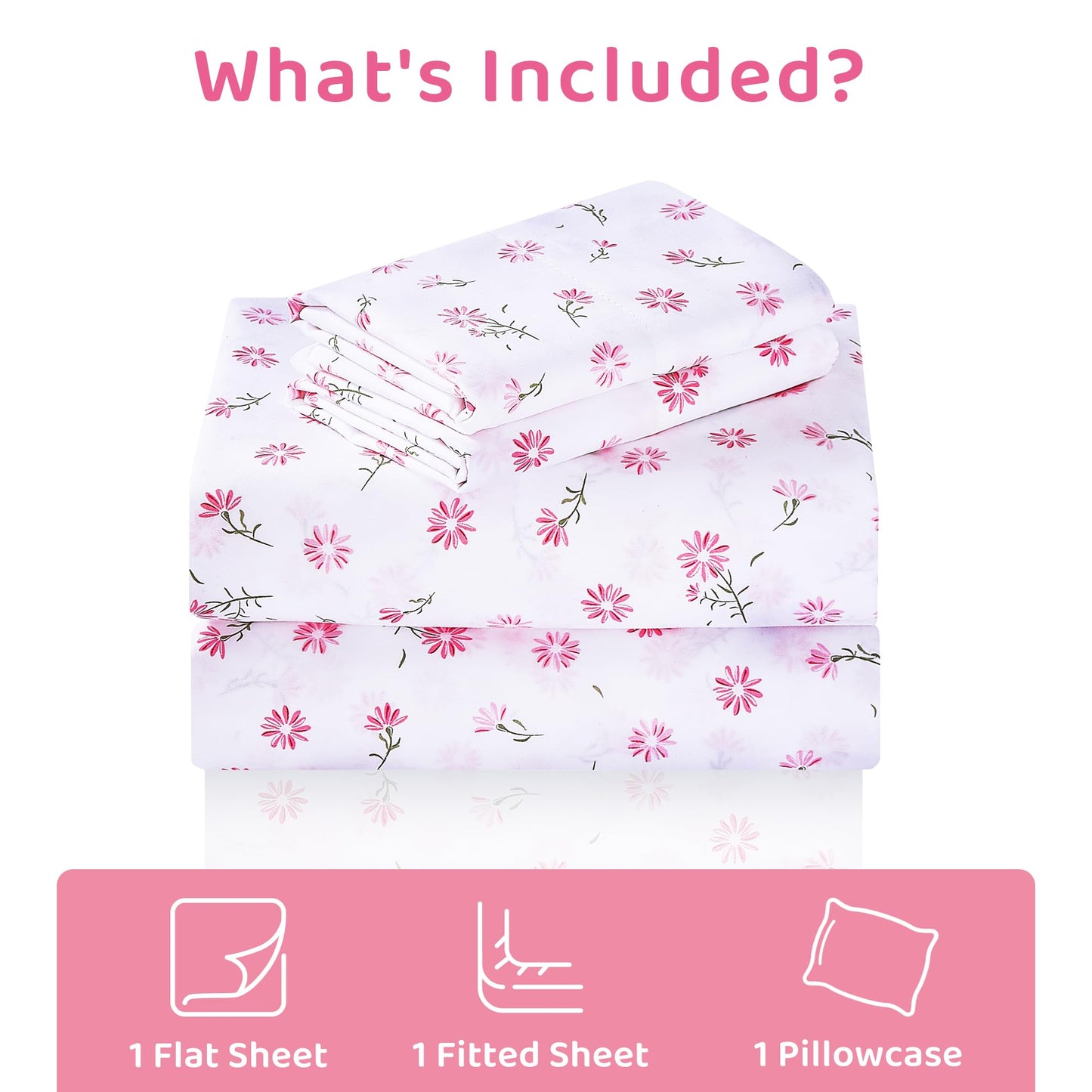 Mooreeke Cozy Vintage Microfiber Printed Floral Twin Sheet Set - Soft & Breathable Pink Daisy Bed Sheets with Extra Deep Pocket - Non-Slip Fitted Design - Daisy Pattern - Twin