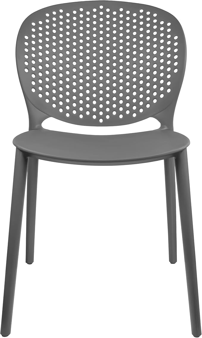 2xhome Set of 3 Patio Dining Chairs | Modern Stackable Outdoor Pool Side Chair | Weather Resistant Plastic for Yard, Porch, Balcony, Kitchen, Gray