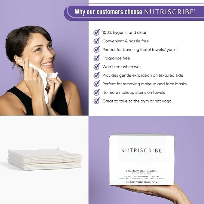 Disposable Face Towels XL, Makeup Remover Cleansing Wipes, 100% Natural