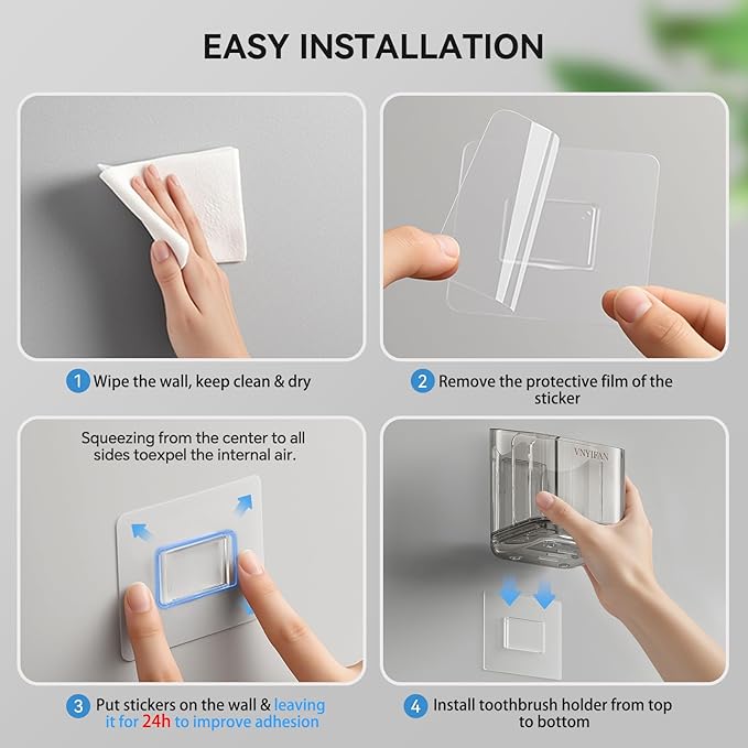 Toothbrush Holders for Bathrooms, 3 Slots Detachable Electric Toothbrush Holder