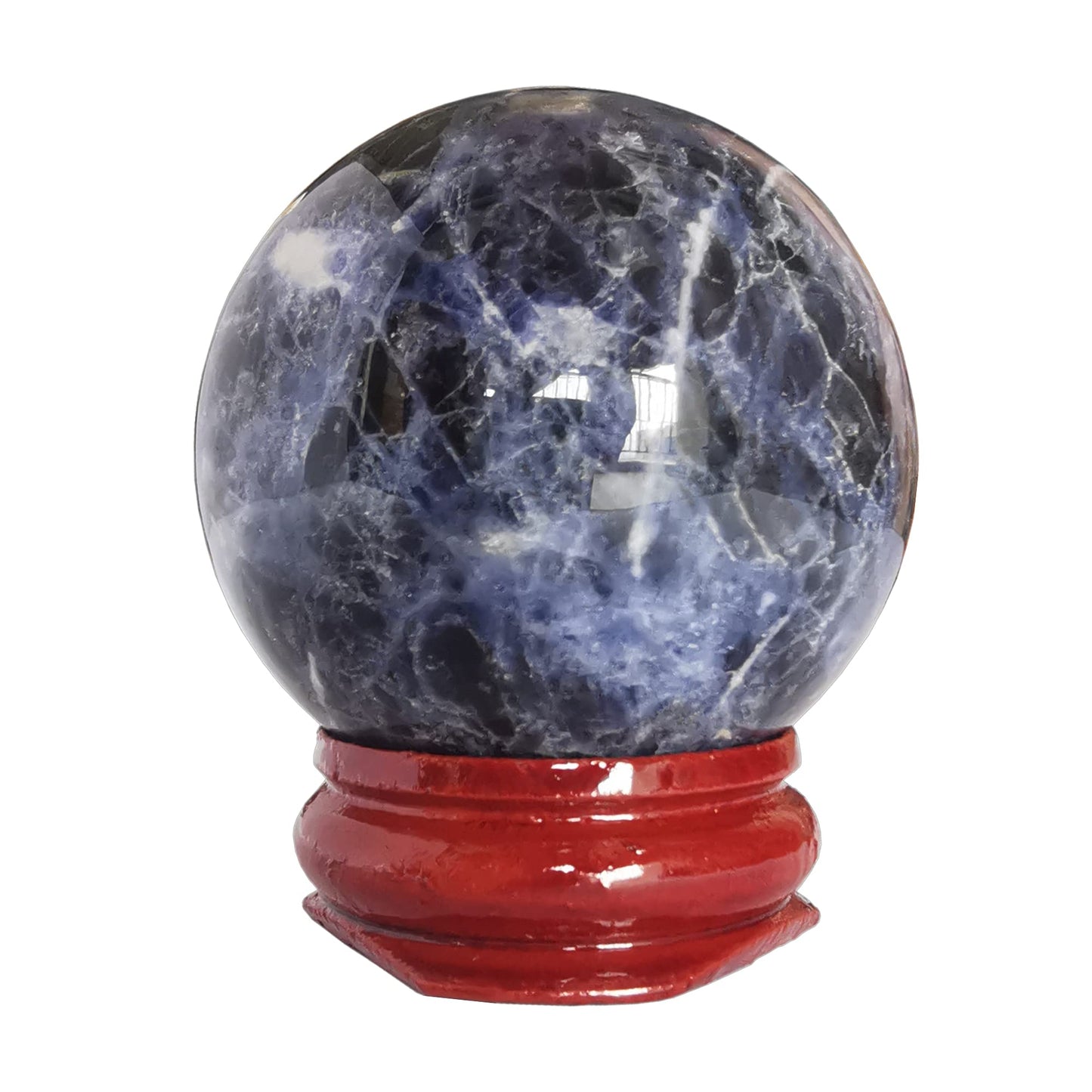 Bacatgem 40mm Sodalite Healing Crystal Divination Sphere Sculpture Figurine Gemstone Ball,Feng Shui Chakra Aura Home Desk Decor Decorative Collection,with Wooden Stand