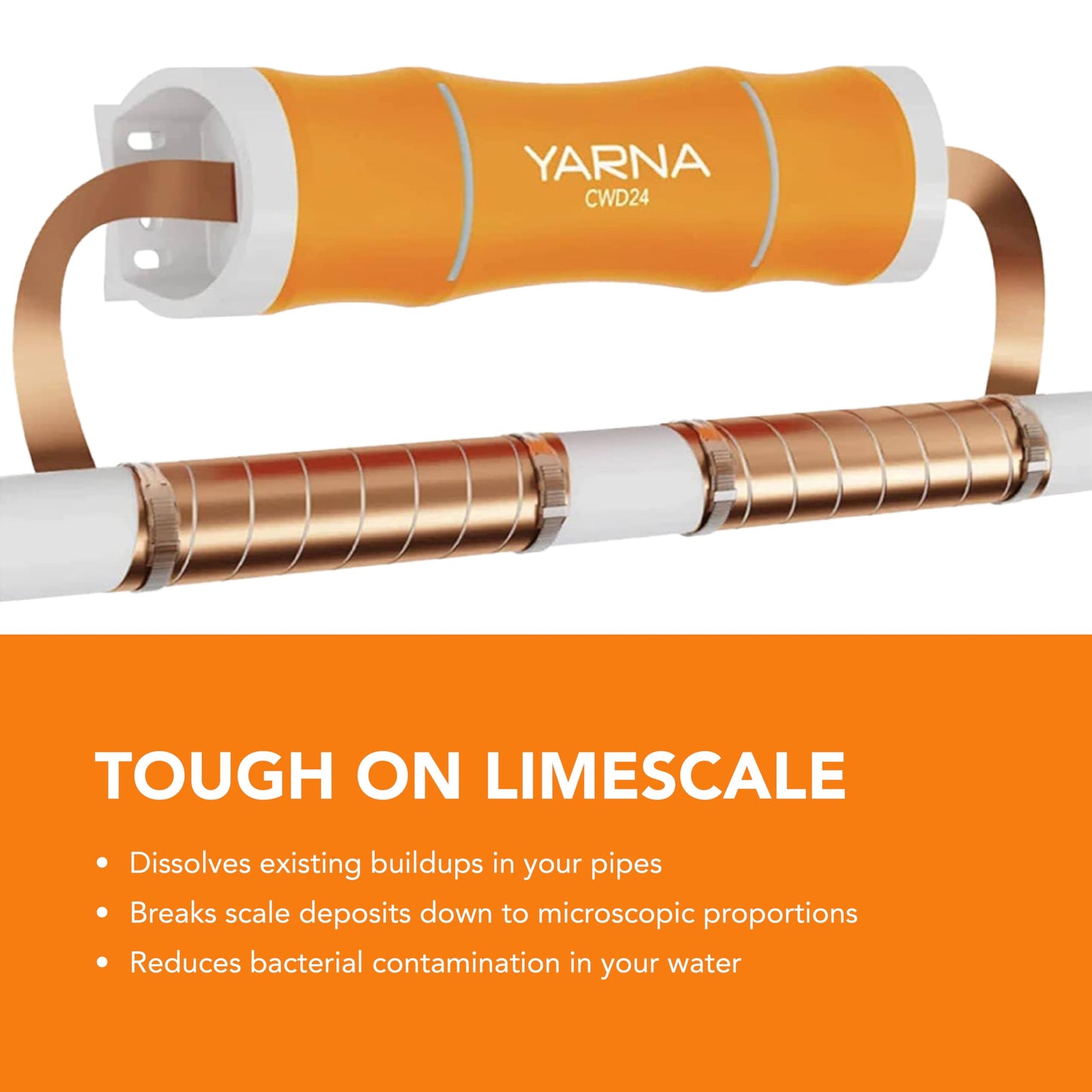 YARNA Capacitive Electronic Water Descaler Whole House Solution - No-Salt Softener System, Reduces Limescale Effects and Mineral Buildup, Compatible with Pipes Up to 1 Inch, Model CWD24