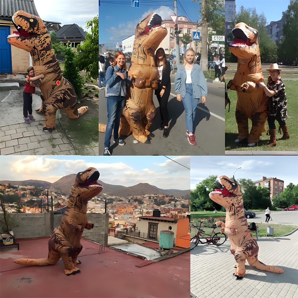 JASHKE Inflatable Dinosaur Costume Adult Blow up Trex Costumes Inflatable Dino Suit Halloween Costumes Fancy Dress for Adult (brown)