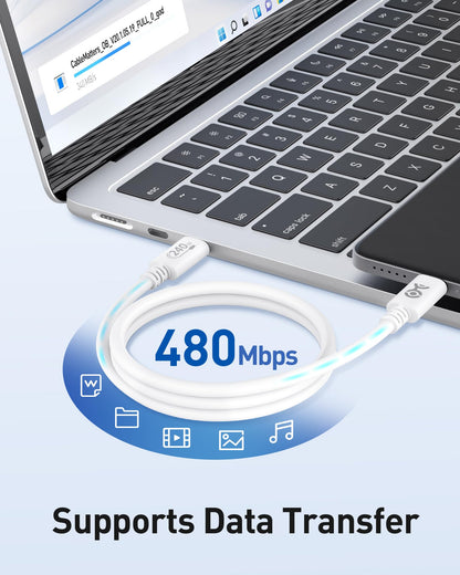 Cable Matters [USB-IF Certified] 240W USB C Cable - 6.6ft, Up to [240W Charging, 480Mbps], No Video Support, USBC Charger Cable/USBC Charging Cord for MacBook/iPad Pro/XPS/Surface Pro, White