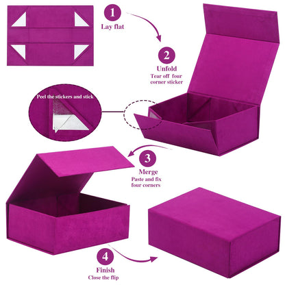 GREDNA 2PCS 8.7"x6.3"x3" Purple Velvet Box, Foldable Gift Box, Magnetic Closure Lid Gift Box For Presents For Mother's Day, Birthdays, Bridal Showers,Weddings, Wrapping Gifts(Purple)