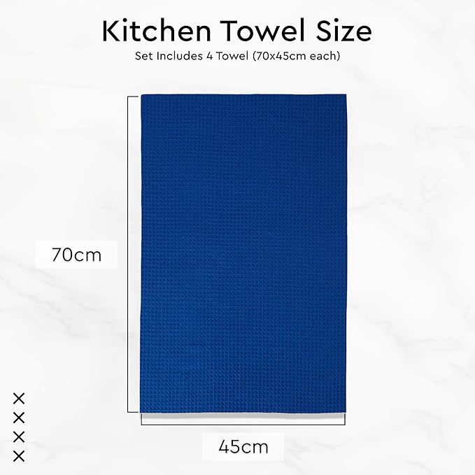 Encasa XO Kitchen Dish Towels Set | Blue | Waffle Weave and Flat Hand Tea Towel