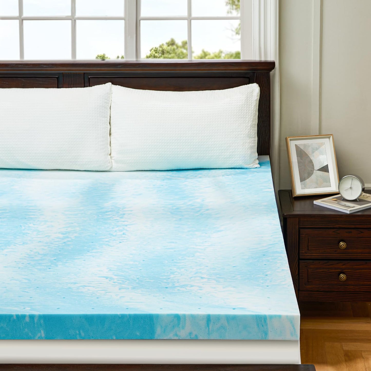 PERLECARE 3 Inch Queen Memory Foam Mattress Topper, Cooling Gel Infused Mattress Pad, Ventilated Bed Topper for Pressure Relief, Made with CertiPUR-US® Certified Foam, Blue