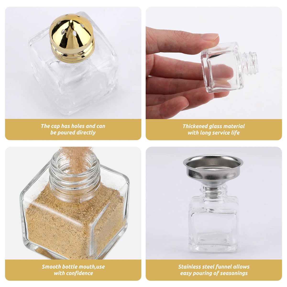 12pcs Mini Salt and Pepper Shakers with 2Pcs Funnel,0.5oz Small Bulk Clear Individual Seasonings Tiny Spice Shakers for Kitchen Wedding Picnic