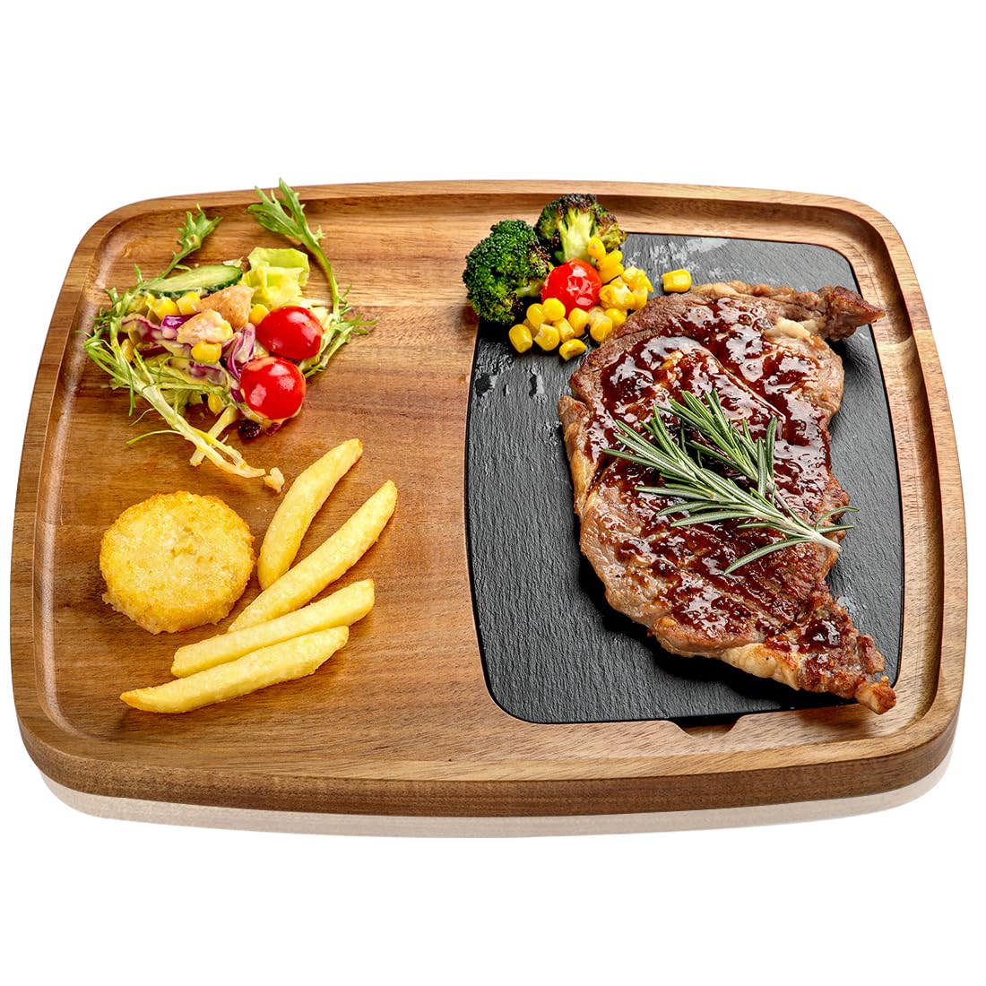 LiWiBet Acacia Wood Slate Steak Plate for Meat Cheese Appetizers, Steak Cutting Plate Board Serving Tray Cheese Appetizer Platter Perfect for Housewarming, Christmas, Mother's Day