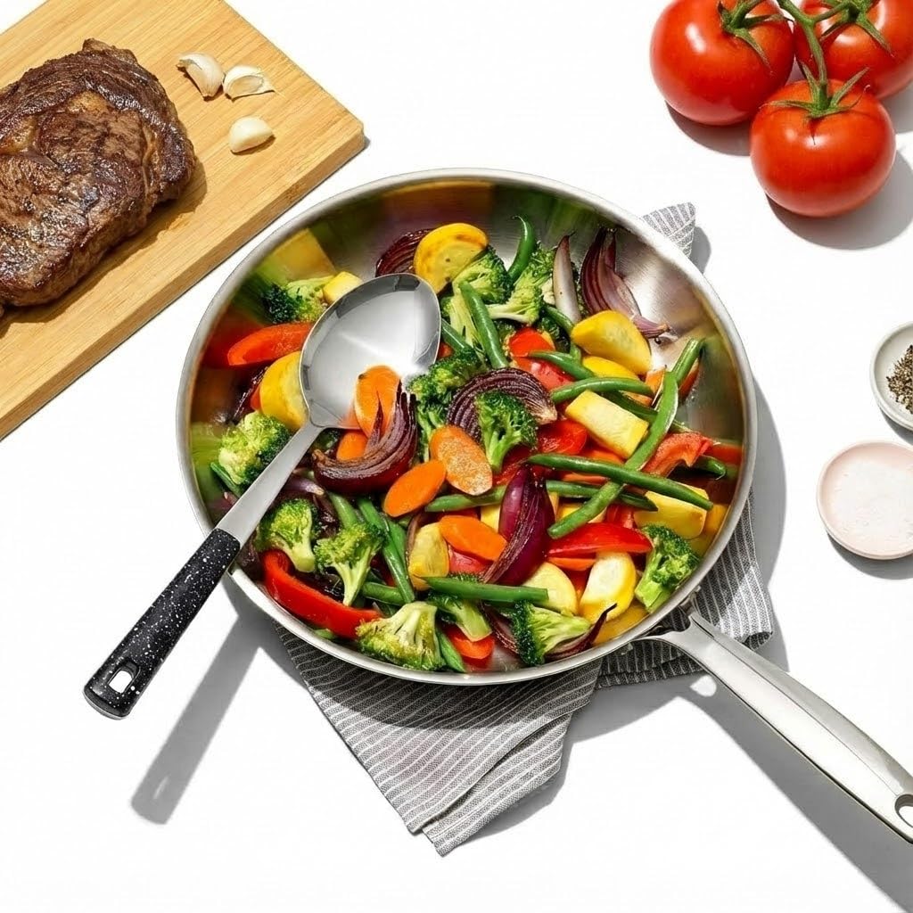5-Piece Stainless Steel Serving Spoon Set, Large Serving Spoons with Ladle & Slotted Spoon, Metal Serving Spoons for Buffet, Soup, Rice, Commercial & Home Kitchen