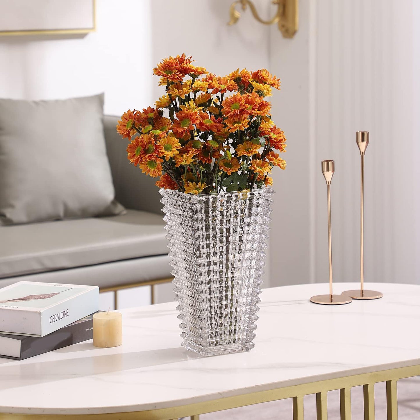 MCMCNCUIU Crystal Glass Vase, Large Crystal Vases for Flowers, Large Flower Vase, Clear Modern Vases for Living Room, Bedroom, Kitchen, Dining Table, Mantle, Wedding, 11 Inches