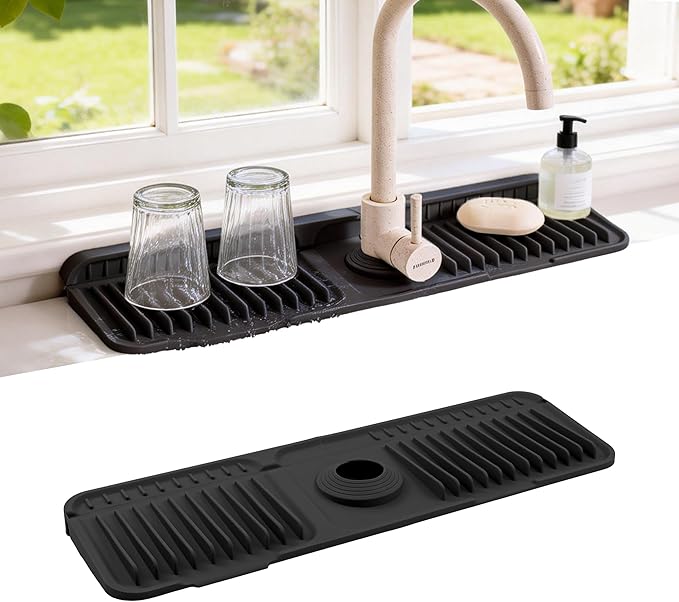 Faucet Mat for Kitchen Sink, 17.7"X5.5" Silicone Sink Splash Guard