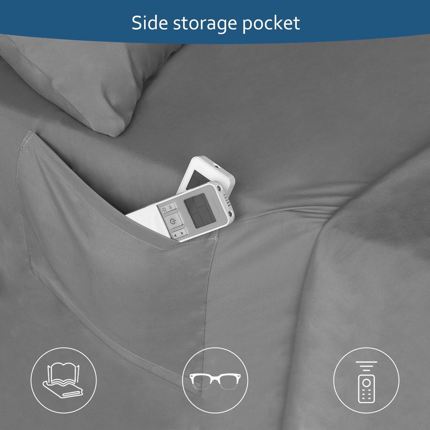 Moonsea Air Mattress Queen Sheet Set Deep Pocket Queen Sheets - 4 Piece Bed Sheets Queen Size Fade Resistant Fits 16in to 24in Pillow Top Air Bed Mattress - Grey