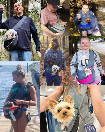 Small Dog Puppy Sling Carrier, Hands-Free Cat Carry Bag Mesh Pet Dog Papoose Pouch Tote Adjustable Padded Shoulder Pet Sling with Pocket & Collar Hook Pet Safety Carrier for Daily Walking Subway,L