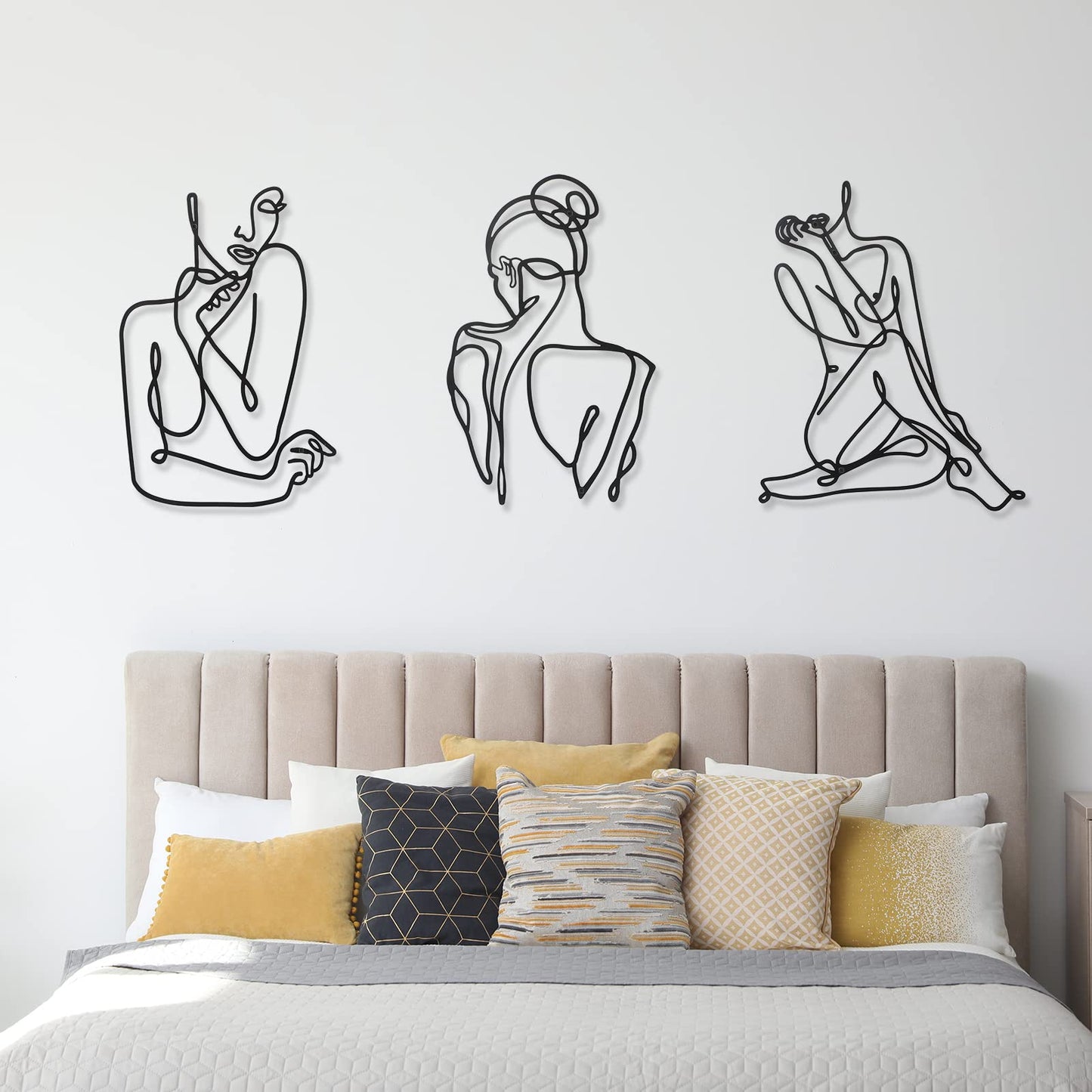 3 Pcs Metal Wall Art Decor Minimalist Abstract Woman Wall Art Metal Modern Line Drawing Decor Female Single Line Home Hanging for Bedroom Kitchen Bathroom Living Room(Modern)