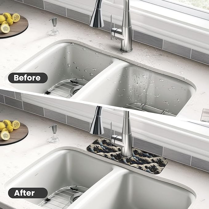 Japanese Wave Black 15" X 5.5" Kitchen Sink Splash Guard Faucet Faucet Guard
