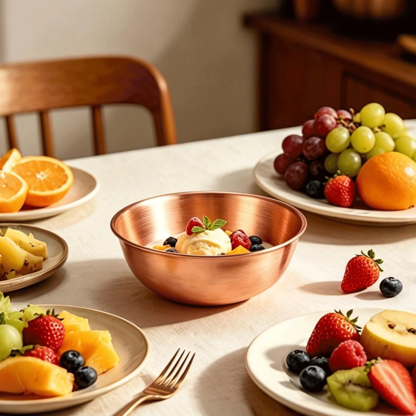 Purecopper-Medium 5.11'' Round Solid Copper Bowl - Handmade Decorative and Serving Bowls, Bowls for Food, Decoration, Condiments, Salt and Spices (4)