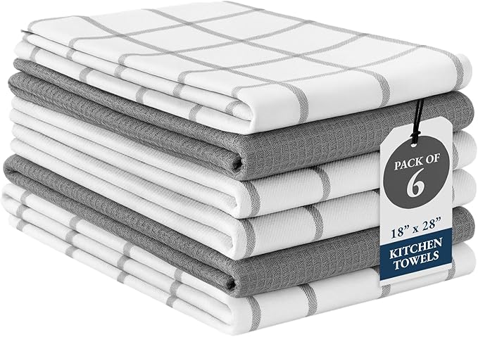 LANE LINEN Cotton Kitchen Towels and Dish Cloths Set, Quick-Drying Dish Towel