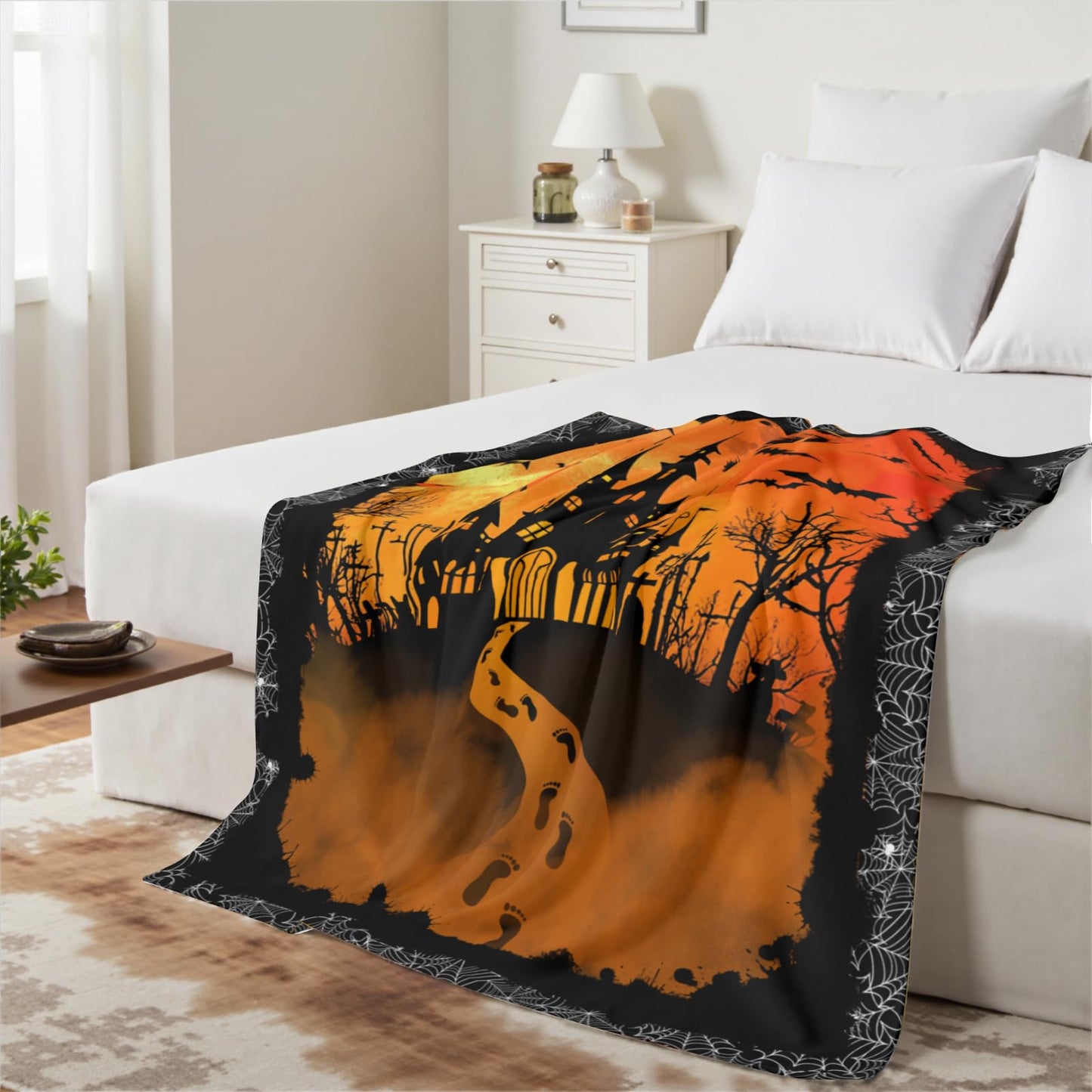 Halloween Throw Blanket 50 x 60 Inch - Spider Web Goth Throw Blanket Black Horror Room Decor, Soft Warm Cozy Plush Comfy Blanket for Couch Bed Chair Goth Room Decor