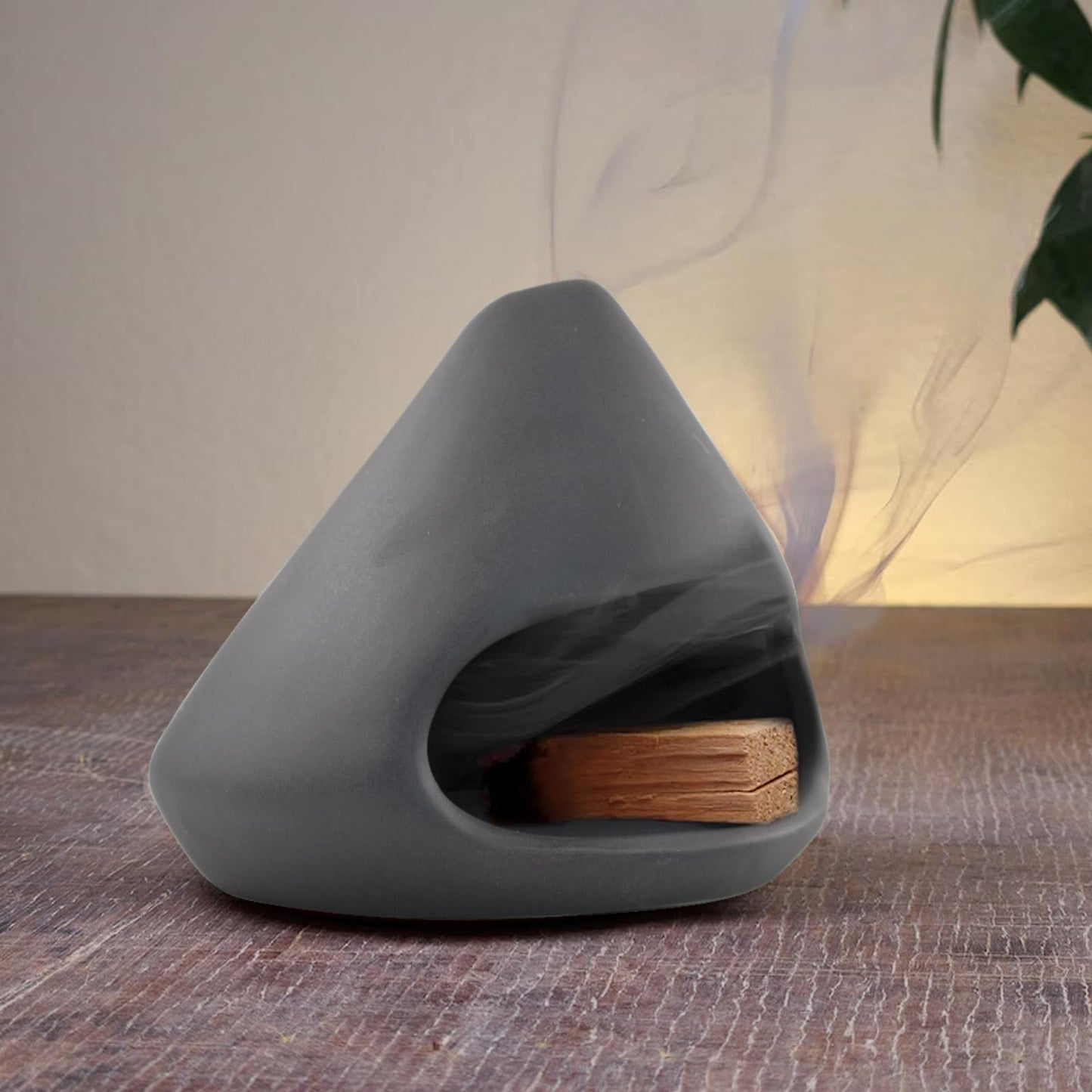 MrMrKura Palo Santo Holder Ceramic Incense Burner Holder Sage Holder for Burning, Ash Catcher Mini Chiminea Unique Home Decor for Meditation/Yoga (Black)