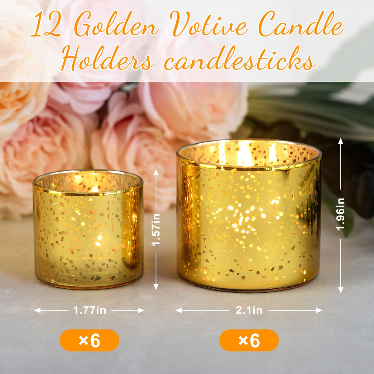 FrutPunch 12-Piece Gold Candle Holders, Speckled Mercury Gold Votive Candle Holders, Two Models, Suitable for Wedding Table Centerpieces, Party Decorations and Home Decor