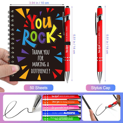 Aartner 10 Sets/20 Pcs Employee Appreciation Gifts Staff Spiral Notebooks Pens Bulk Stylus Cap Team for Teachers Thank You Inspiration Coworkers Inspirational Christmas Party Supplies
