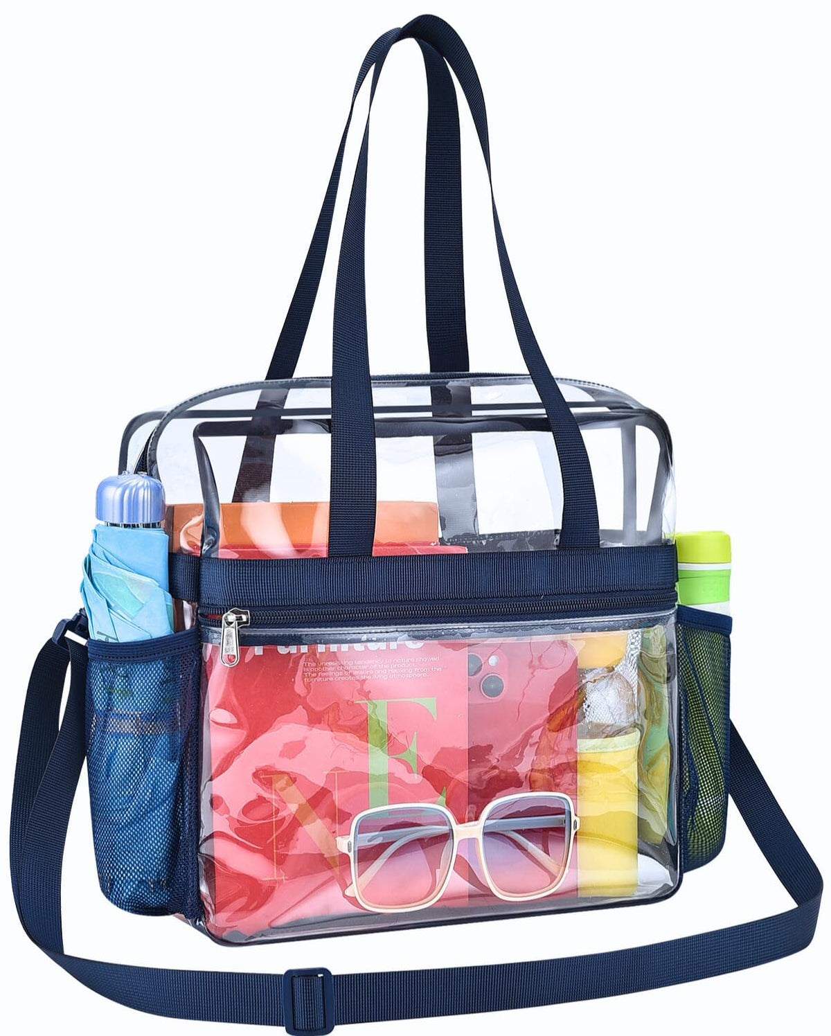 Paxiland Clear Bag for Stadium Events 12x6x12, Clear Tote Bag with Reinforced Strap, Transparent Bag for Sports Concert - Navy