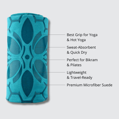 Clever Yoga Hot Yoga Mat Towel – Non-Slip Grip for Hot Yoga, Sweat Absorbent, Honeycomb Silicone Grip, Stays Flat – Ideal for Pilates, Travel, Washable & Lightweight - Dark Blue