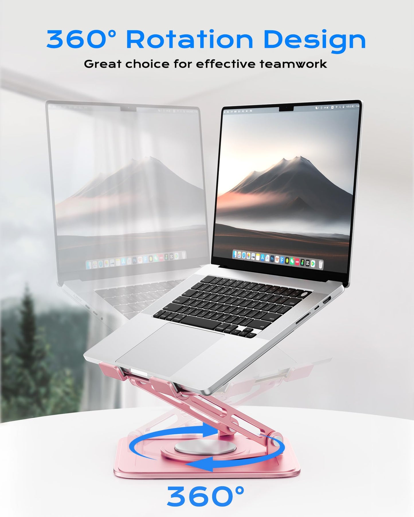 Adjustable Laptop Stand, Computer Stand with 360 Rotating Base, Ergonomic Laptop Riser Mount for Desk Foldable Protable Computer Desk Fits with MacBook Pro Air (10-16") - Black