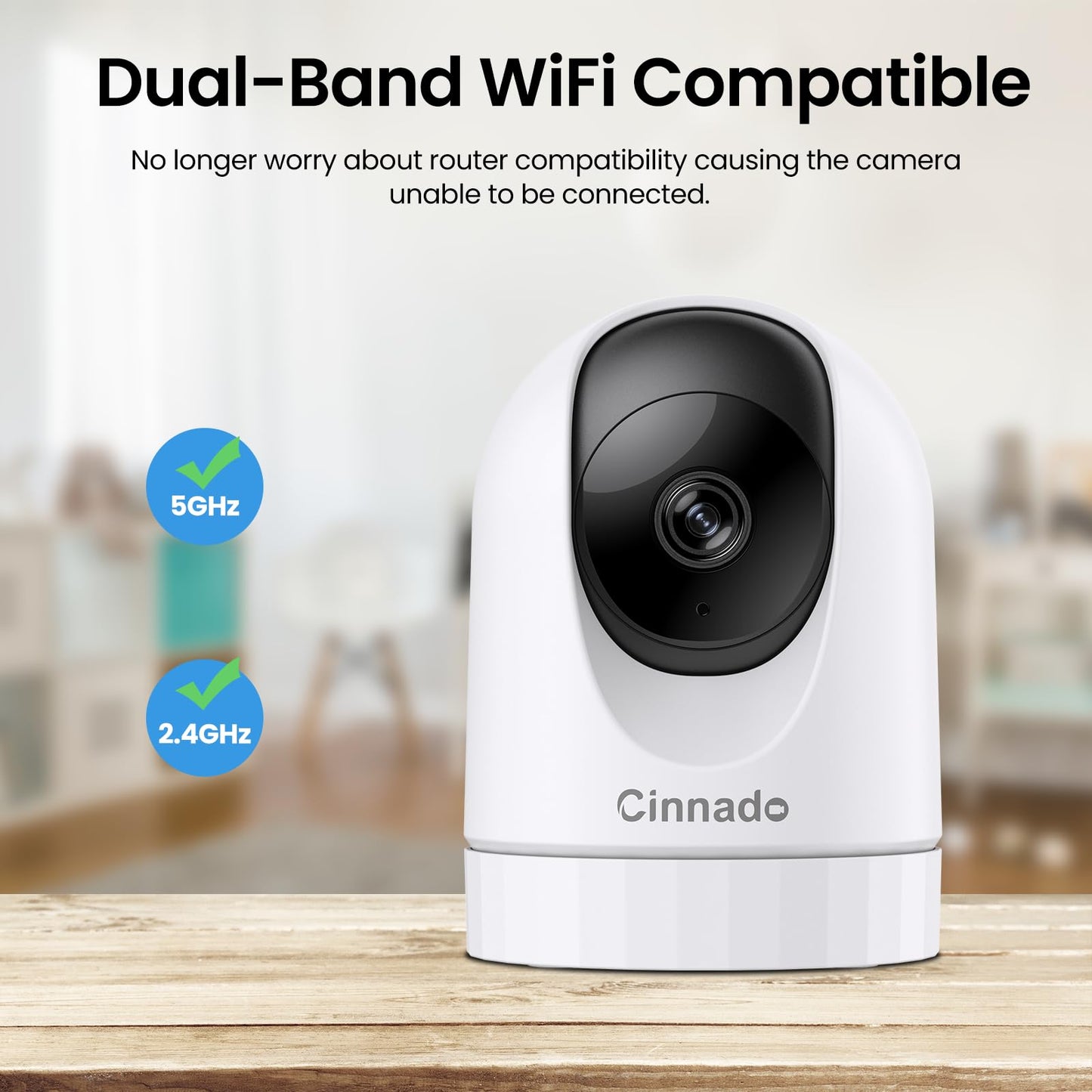 Cinnado 5G Indoor Camera - 5MP Baby Monitor Camera with APP, CCTV Camera, 5G/2.4G Dual-Band 360° Pet Dog Cam, Motion Tracking, 24/7 Recording, IR Night Vision