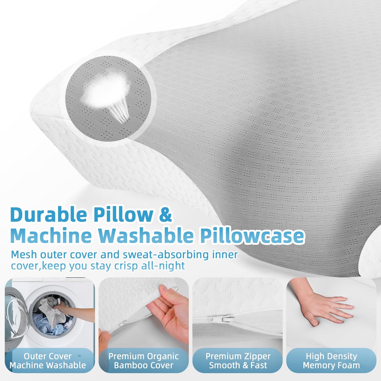 Memory Foam Contour pillow for Neck and Shoulder Pain-Ergonomic Orthopedic Cervical Support Pillow For Back and Stomach Sleepers