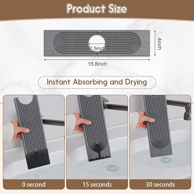 Faucet Mat for Kitchen Sink, Diatomite Quick Drying Tray, 15.8 Inch Kitchen