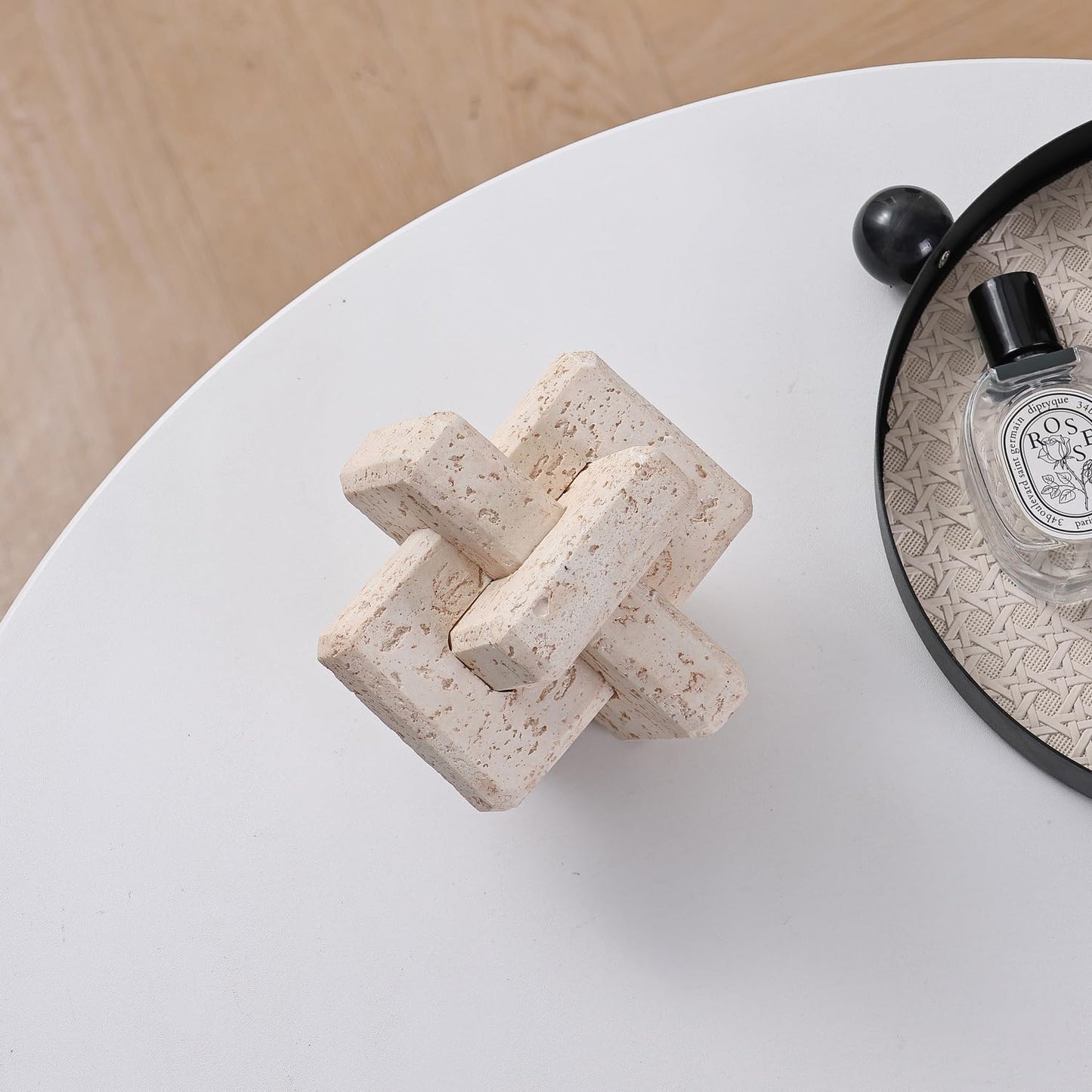 Dneuoir 3-Link Knot Resin Travertine Decor, Coffee Table Decor, Book Shelf Entry Table Decoration, Boho Decorative Objects, Aesthetic Accents for Modern Rustic Office Living Room Home Décor