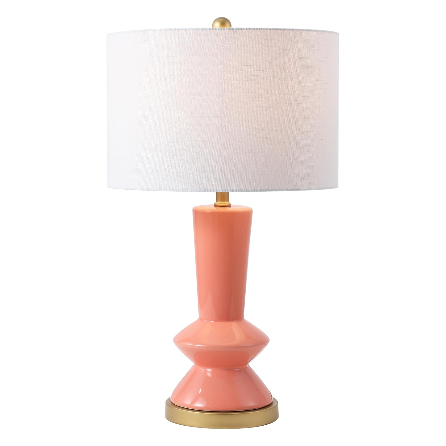 JONATHAN Y 27" Coral/Gold Painting Modern Ceramic Table Lamp for Bedroom Living Room, with White Linen Shade, Glam Geometric Bedside Nightstand Lamp, LED Bulb Included (JYL6607B)