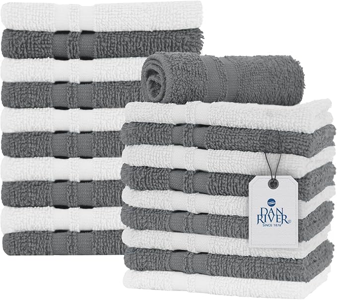 DAN RIVER 100% Cotton Washcloths 20 Pack Premium Quality Face and Body Cloth